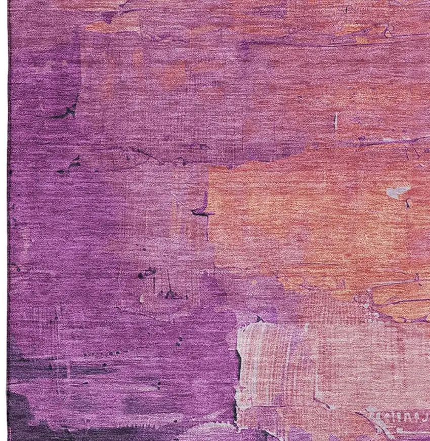 8' Purple Emerald And Coral Abstract Washable Area Rug With UV Protection Photo 3