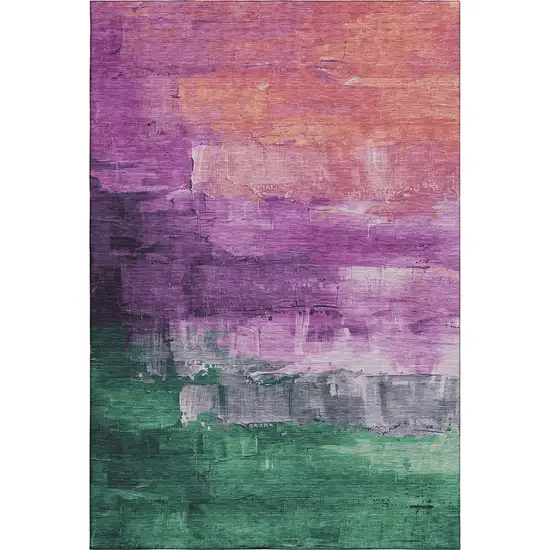 8' Purple Emerald And Coral Abstract Washable Area Rug With UV Protection Photo 1