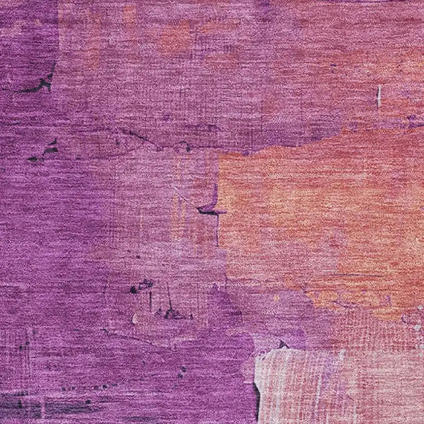 8' Purple Emerald And Coral Abstract Washable Area Rug With UV Protection Photo 2