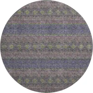 Photo of 8' Purple Gold And Blue Floral Medallion Washable Round Rug With UV Protection