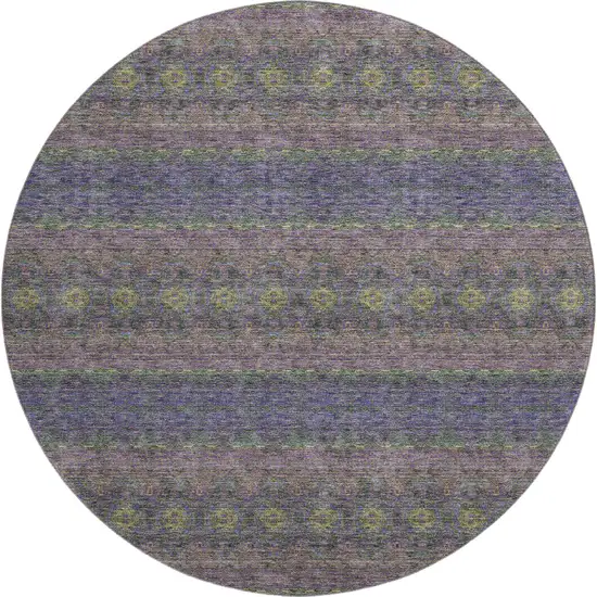 8' Purple Gold And Blue Floral Medallion Washable Round Rug With UV Protection Photo 1