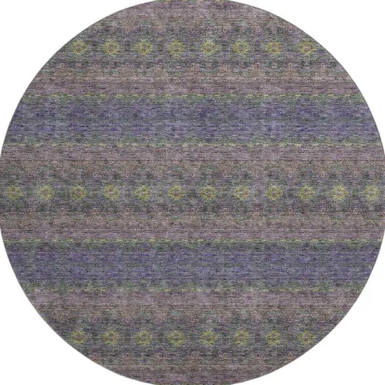 8' Purple Gold And Blue Floral Medallion Washable Round Rug With UV Protection Photo 4