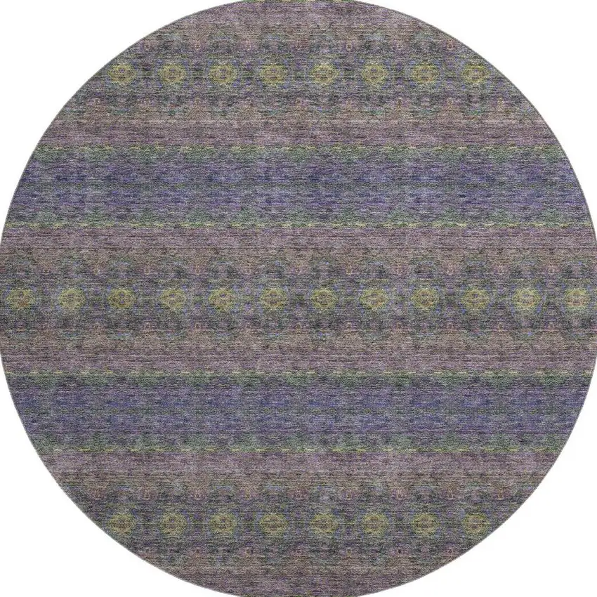 8' Purple Gold And Blue Floral Medallion Washable Round Rug With UV Protection Photo 4