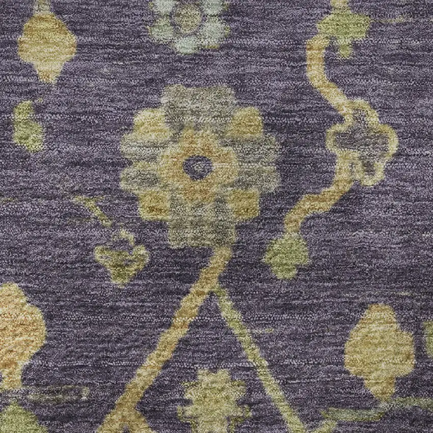 8' Purple Gold And Blue Floral Washable Round Rug With UV Protection Photo 9