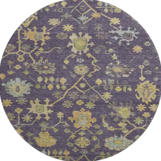 8' Purple Gold And Blue Floral Washable Round Rug With UV Protection Photo 4