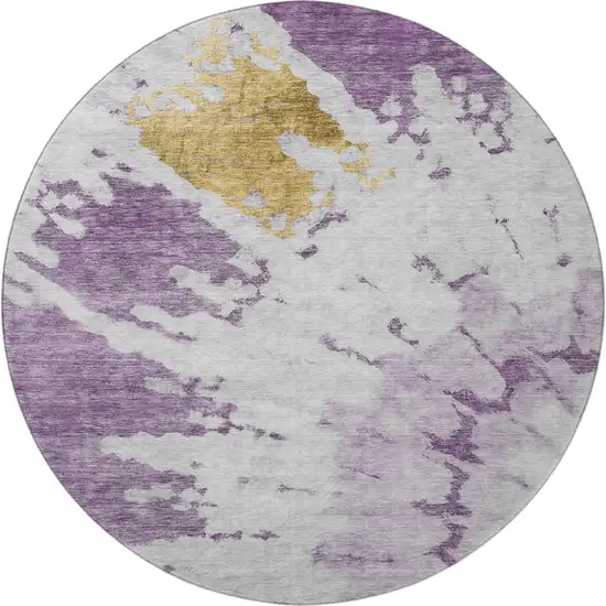 8' Purple Gold And Ivory Abstract Washable Round Rug With UV Protection Photo 4