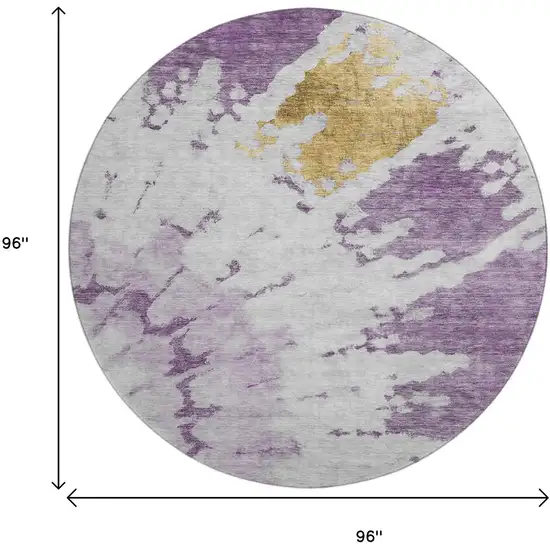 8' Purple Gold And Ivory Abstract Washable Round Rug With UV Protection Photo 3