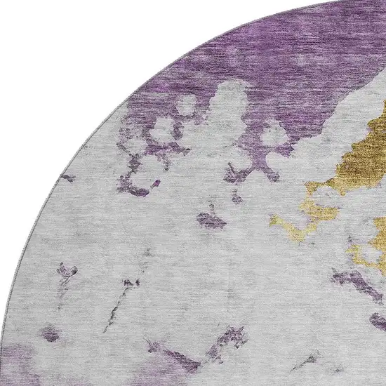 8' Purple Gold And Ivory Abstract Washable Round Rug With UV Protection Photo 3