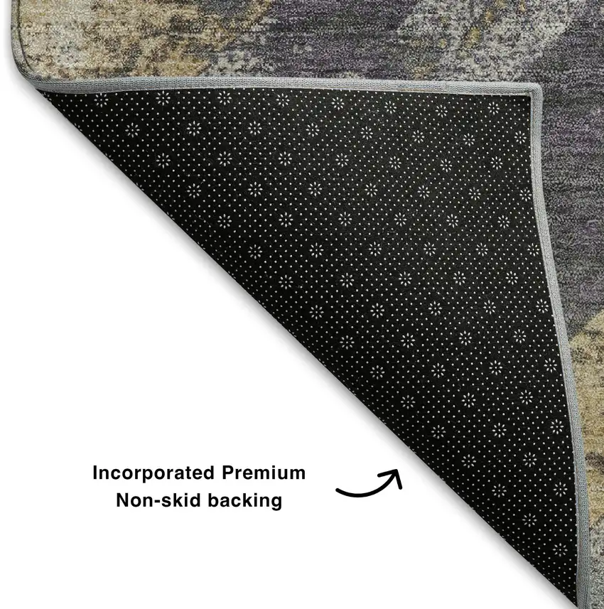 8' Purple Gold And Ivory Geometric Washable Round Rug With UV Protection Photo 6