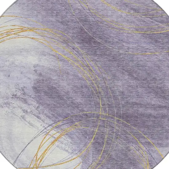 8' Purple Gold And Ivory Round Abstract Washable Indoor Outdoor Area Rug Photo 2