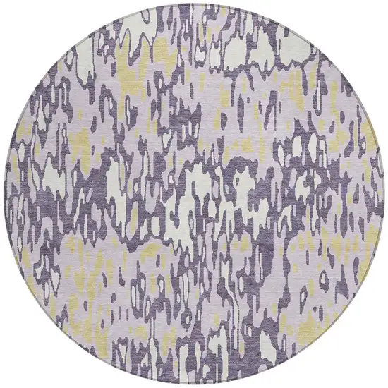 8' Purple Gold And Ivory Round Striped Washable Indoor Outdoor Area Rug Photo 7