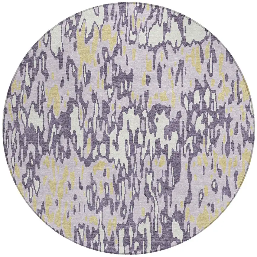 8' Purple Gold And Ivory Round Striped Washable Indoor Outdoor Area Rug Photo 7