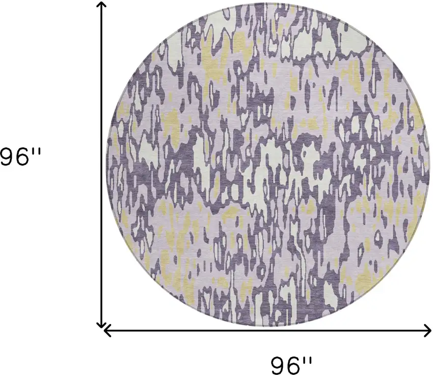 8' Purple Gold And Ivory Round Striped Washable Indoor Outdoor Area Rug Photo 3