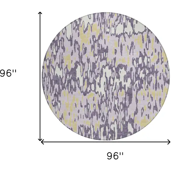 8' Purple Gold And Ivory Round Striped Washable Indoor Outdoor Area Rug Photo 3