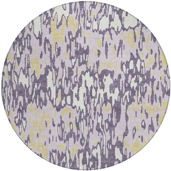 8' Purple Gold And Ivory Round Striped Washable Indoor Outdoor Area Rug Photo 2
