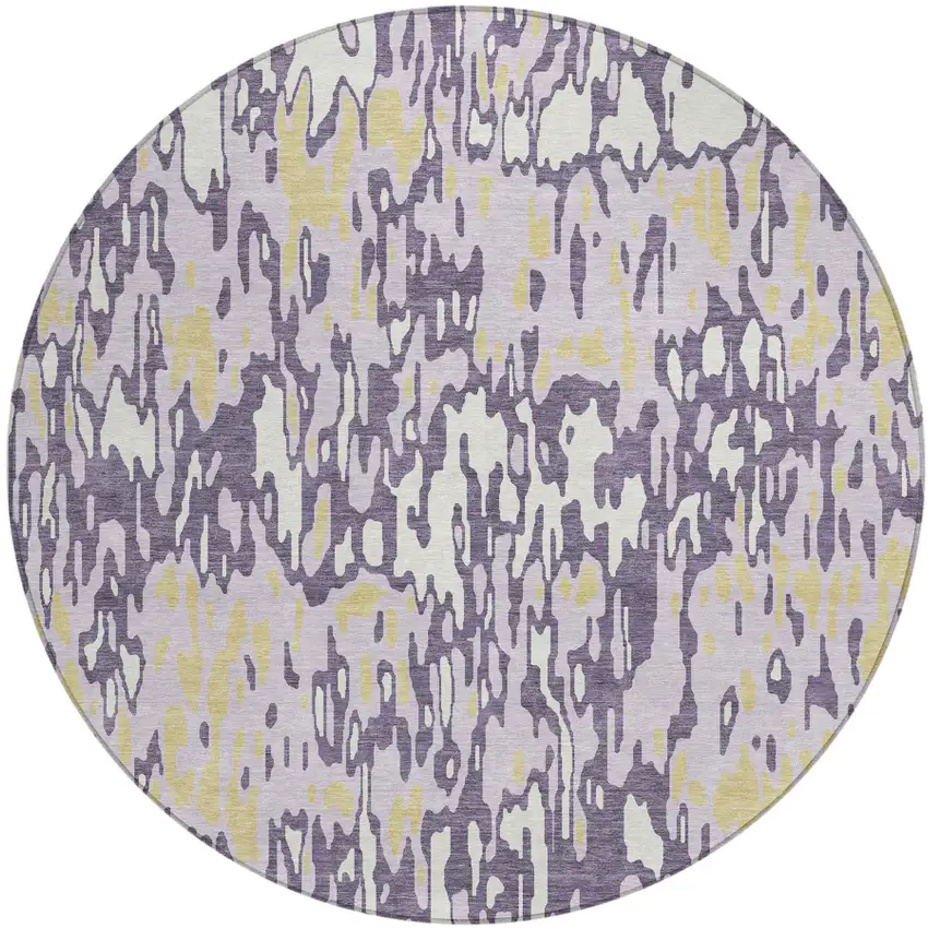 8' Purple Gold And Ivory Round Striped Washable Indoor Outdoor Area Rug Photo 2
