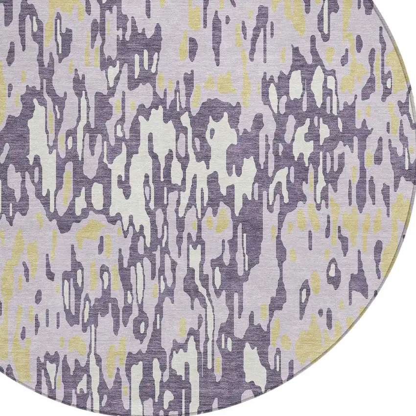 8' Purple Gold And Ivory Round Striped Washable Indoor Outdoor Area Rug Photo 6
