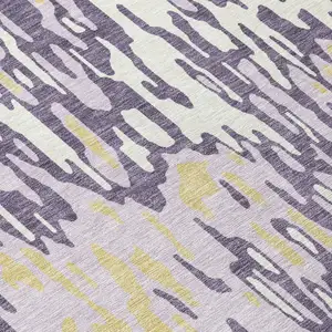 Photo of 8' Purple Gold And Ivory Round Striped Washable Indoor Outdoor Area Rug