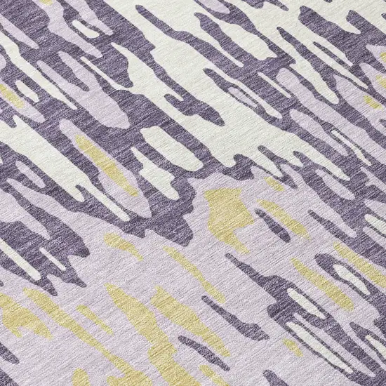 8' Purple Gold And Ivory Round Striped Washable Indoor Outdoor Area Rug Photo 5