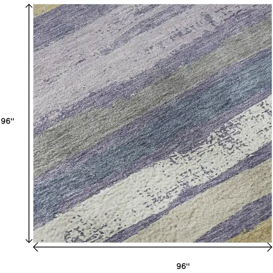 8' Purple Gold And Ivory Striped Washable Round Rug With UV Protection Photo 9