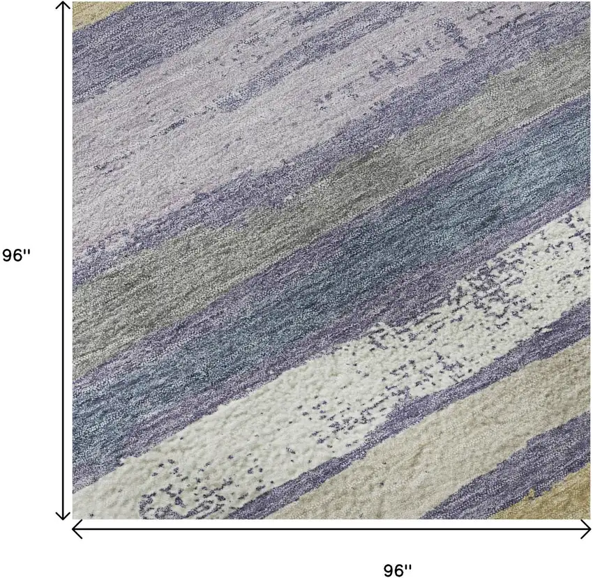 8' Purple Gold And Ivory Striped Washable Round Rug With UV Protection Photo 9