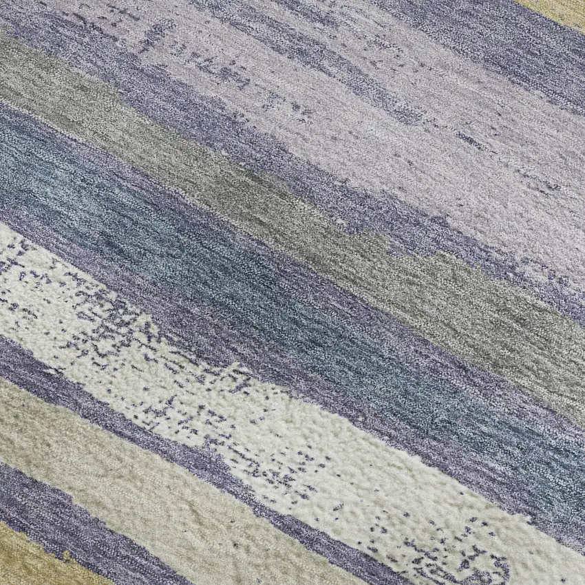 8' Purple Gold And Ivory Striped Washable Round Rug With UV Protection Photo 3