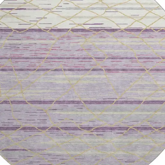 8' Purple Gold And Ivory Striped Washable Round Rug With UV Protection Photo 2