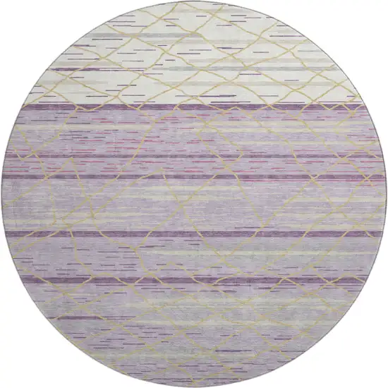 8' Purple Gold And Ivory Striped Washable Round Rug With UV Protection Photo 1