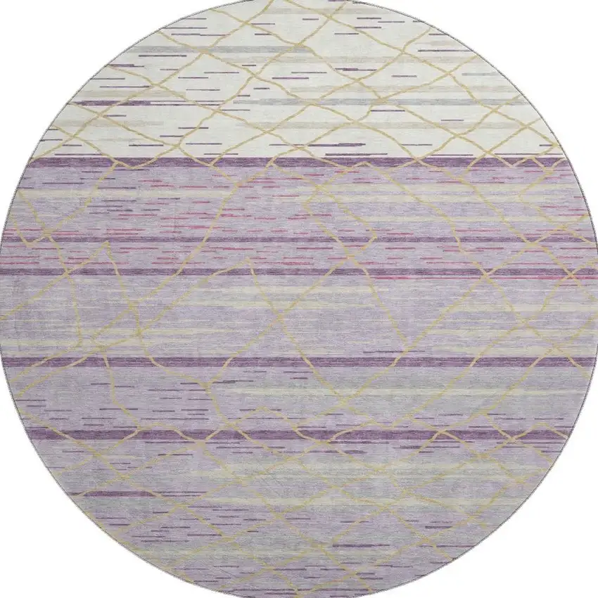 8' Purple Gold And Ivory Striped Washable Round Rug With UV Protection Photo 3
