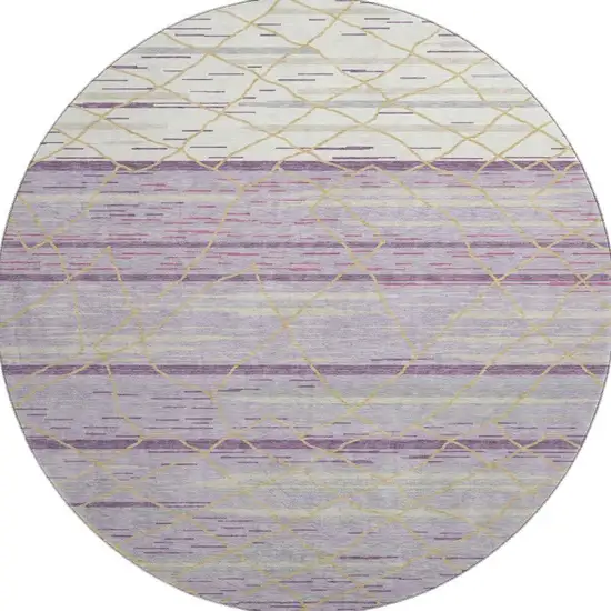 8' Purple Gold And Ivory Striped Washable Round Rug With UV Protection Photo 3