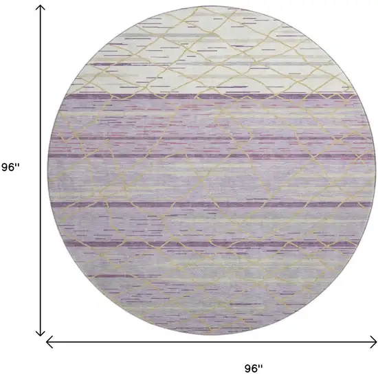 8' Purple Gold And Ivory Striped Washable Round Rug With UV Protection Photo 9