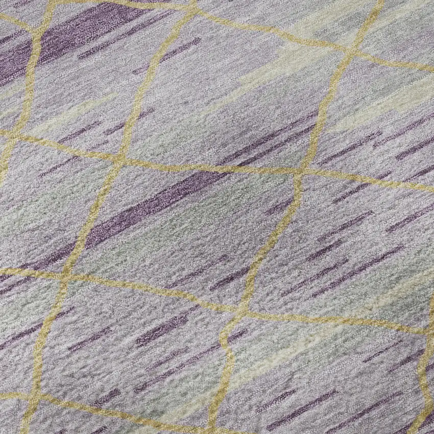 8' Purple Gold And Ivory Striped Washable Round Rug With UV Protection Photo 8