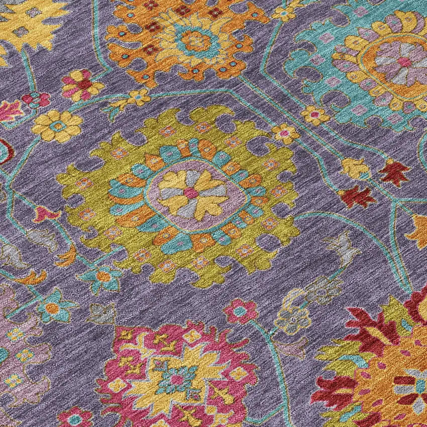 8' Purple Gold And Pink Round Damask Washable Indoor Outdoor Area Rug Photo 7