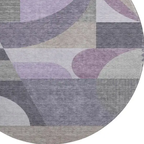 8' Purple Gray And Beige Geometric Washable Round Rug With UV Protection Photo 2