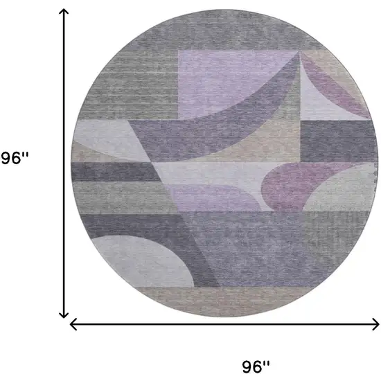 8' Purple Gray And Beige Geometric Washable Round Rug With UV Protection Photo 9