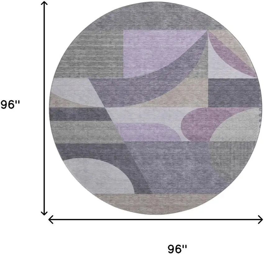 8' Purple Gray And Beige Geometric Washable Round Rug With UV Protection Photo 9