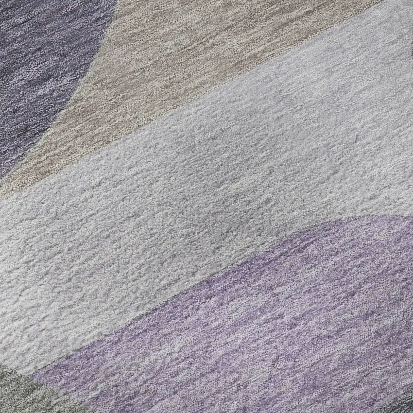 8' Purple Gray And Beige Geometric Washable Round Rug With UV Protection Photo 8