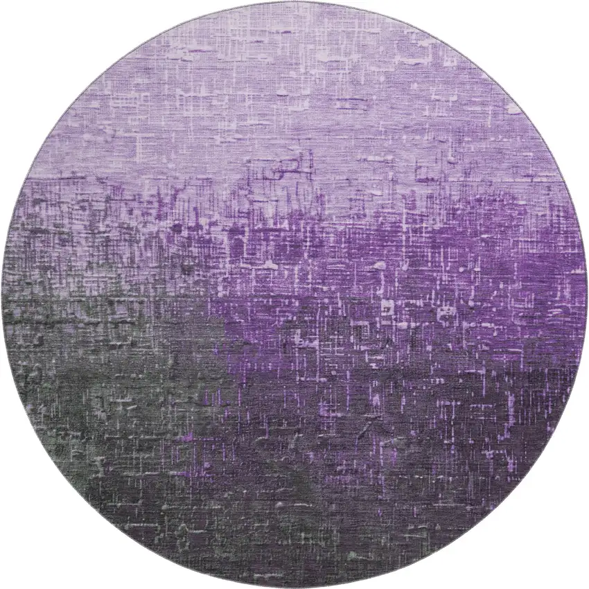 8' Purple Gray And Charcoal Ombre Washable Round Rug With UV Protection Photo 1