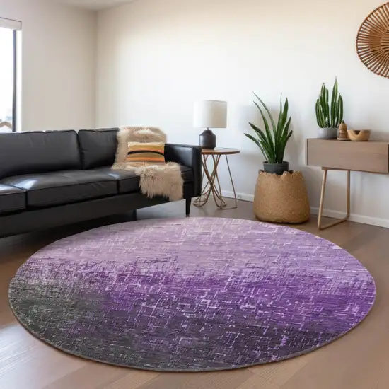 8' Purple Gray And Charcoal Ombre Washable Round Rug With UV Protection Photo 3