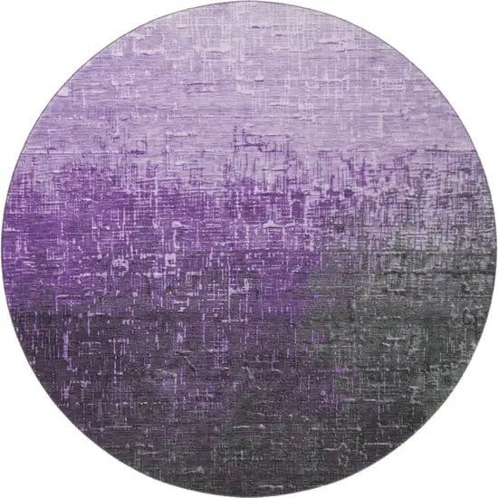 8' Purple Gray And Charcoal Ombre Washable Round Rug With UV Protection Photo 2