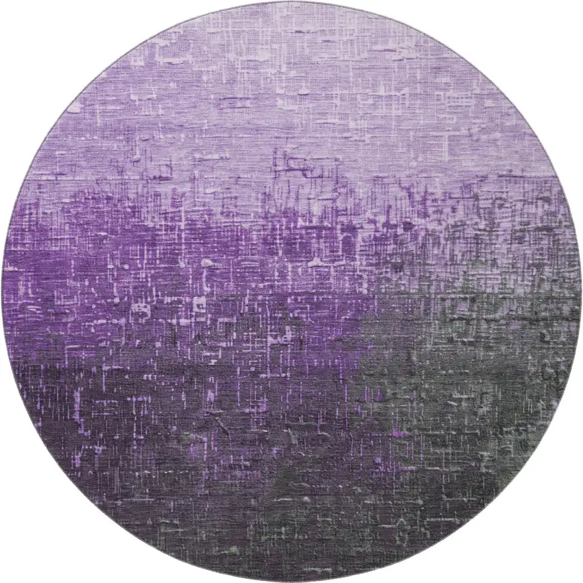 8' Purple Gray And Charcoal Ombre Washable Round Rug With UV Protection Photo 2