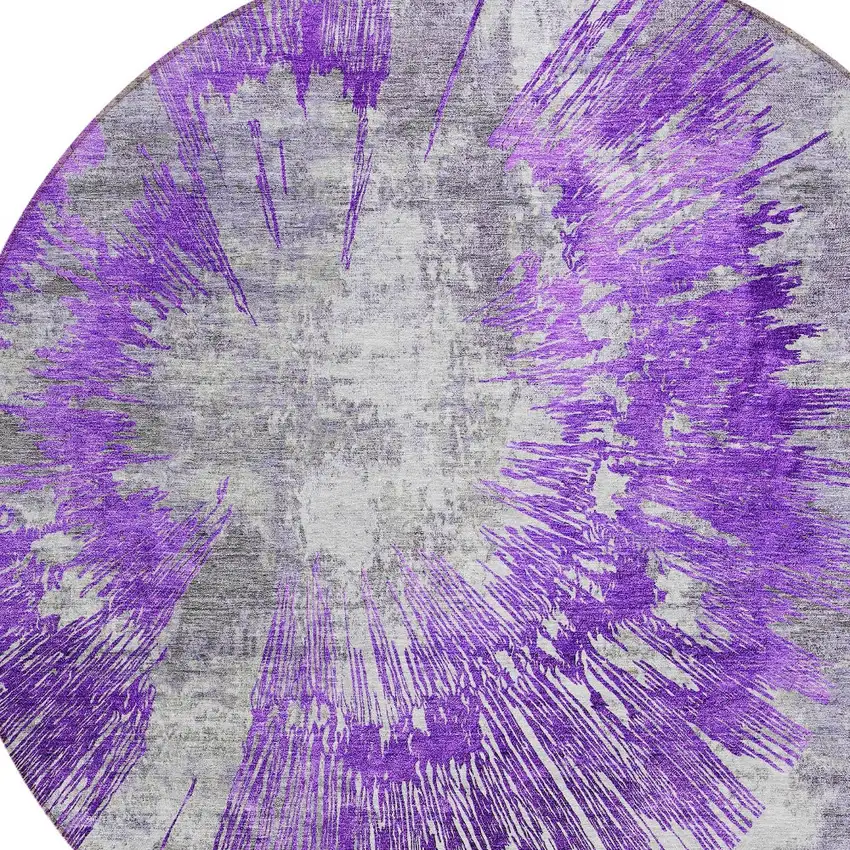 8' Purple Gray And Charcoal Round Abstract Washable Indoor Outdoor Area Rug Photo 5