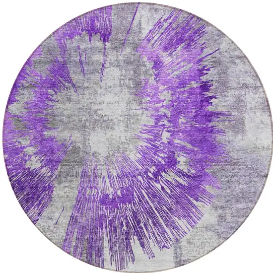 8' Purple Gray And Charcoal Round Abstract Washable Indoor Outdoor Area Rug Photo 6