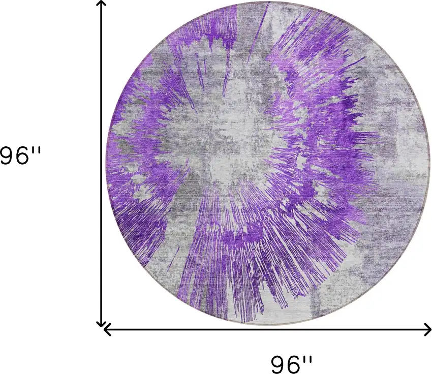 8' Purple Gray And Charcoal Round Abstract Washable Indoor Outdoor Area Rug Photo 3