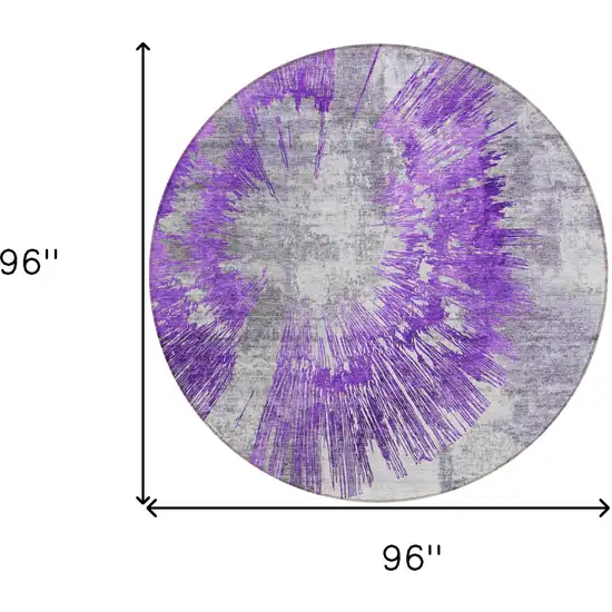 8' Purple Gray And Charcoal Round Abstract Washable Indoor Outdoor Area Rug Photo 3