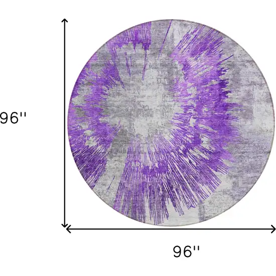 8' Purple Gray And Charcoal Round Abstract Washable Indoor Outdoor Area Rug Photo 3