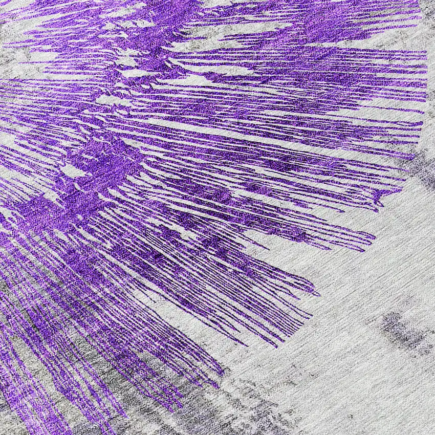 8' Purple Gray And Charcoal Round Abstract Washable Indoor Outdoor Area Rug Photo 3