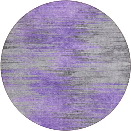 8' Purple Gray And Charcoal Round Abstract Washable Indoor Outdoor Area Rug Photo 2