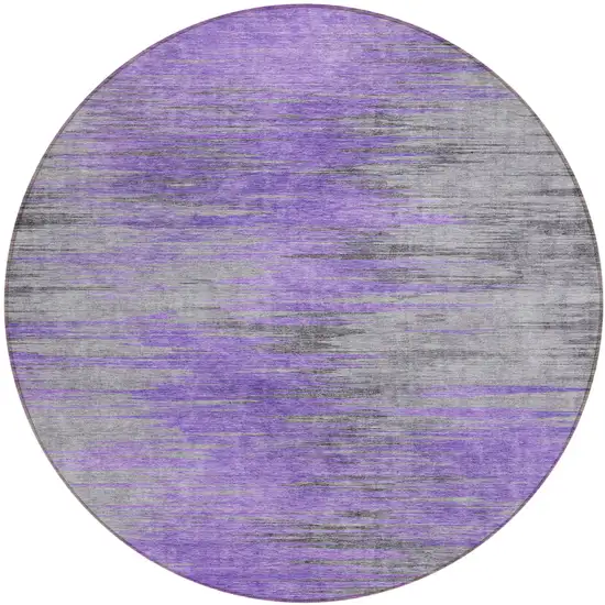 8' Purple Gray And Charcoal Round Abstract Washable Indoor Outdoor Area Rug Photo 2
