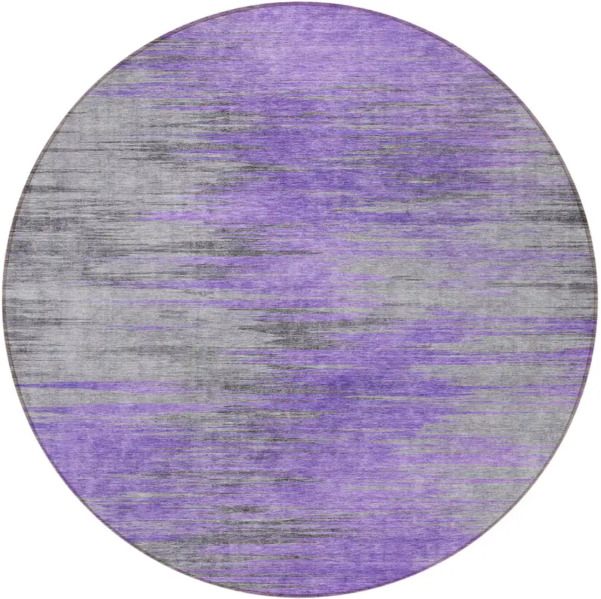 8' Purple Gray And Charcoal Round Abstract Washable Indoor Outdoor Area Rug Photo 5